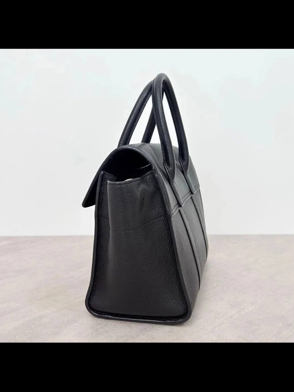 Mulberry Black Leather Top-Handle Satchel with Gold Hardware
